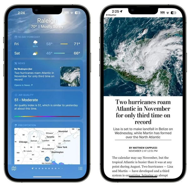 新河苹果14维修分享iPhone 14手机如何看天气时顺带看新闻 